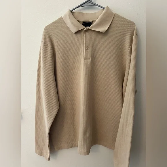 H&M Beige Long Sleeve Polo Shirt - Picture 1 of 6